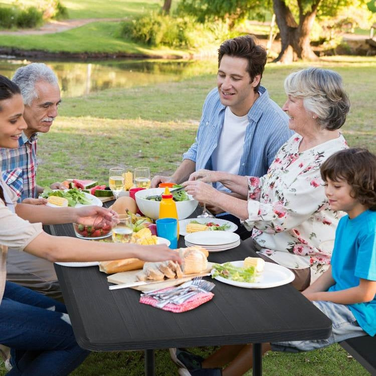 Fast Furnishings Folding Picnic Table with 2 Benches Outdoor Patio Dining Set in Black