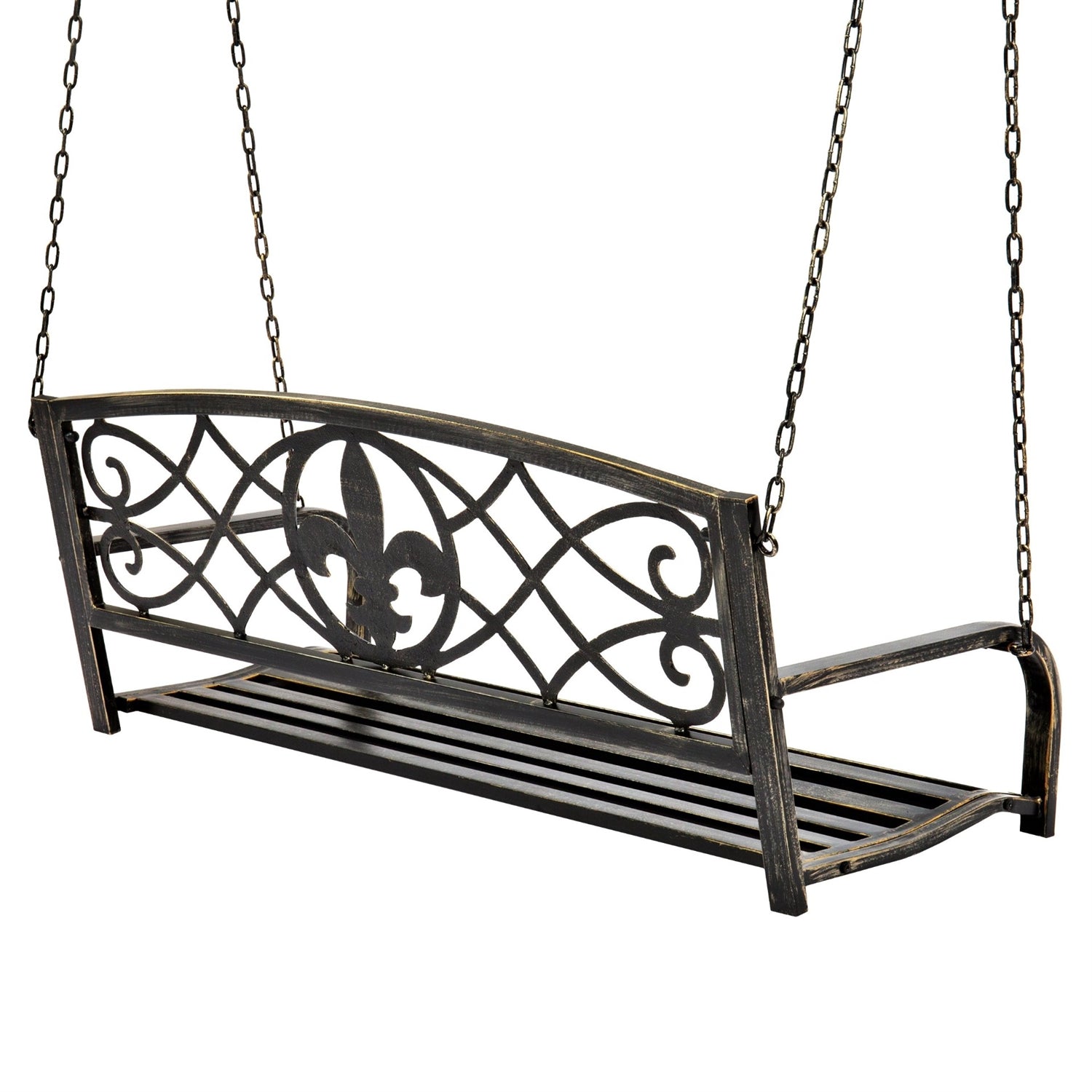 Fast Furnishings Farm Home Bronze Sturdy 2 Seat Porch Swing Bench Scroll Accents