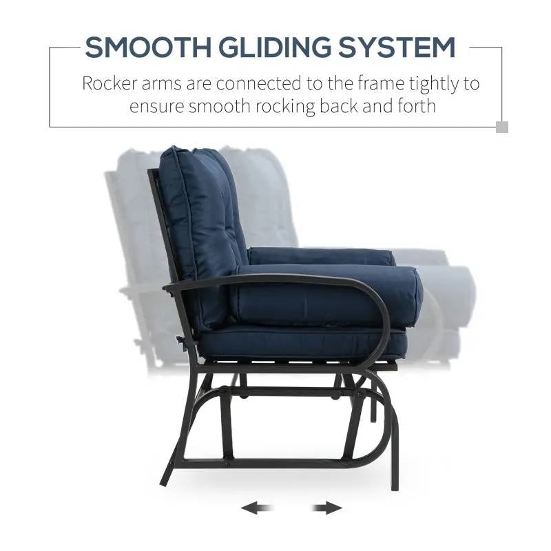 Fast Furnishings Outdoor Garden Patio Rocking Glider Chair Loveseat with Navy Blue Cushions