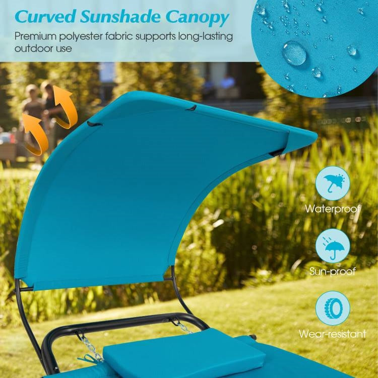 Fast Furnishings Teal Blue Outdoor Hammock Chaise Lounge Chair Cot with Canopy and Storage Bag