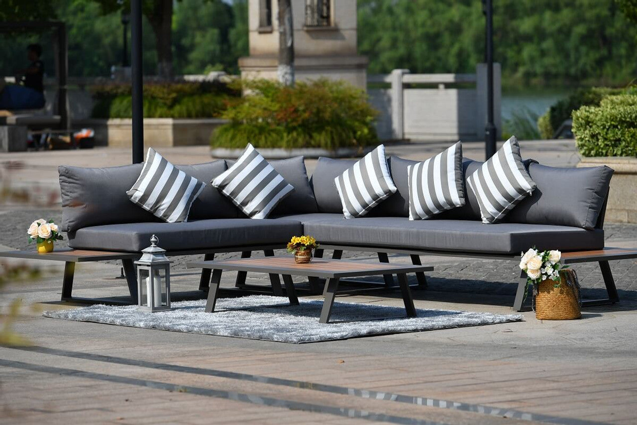 Direct Wicker 4-Piece Outdoor Couch Sectional Set with Removable Gray Cushions