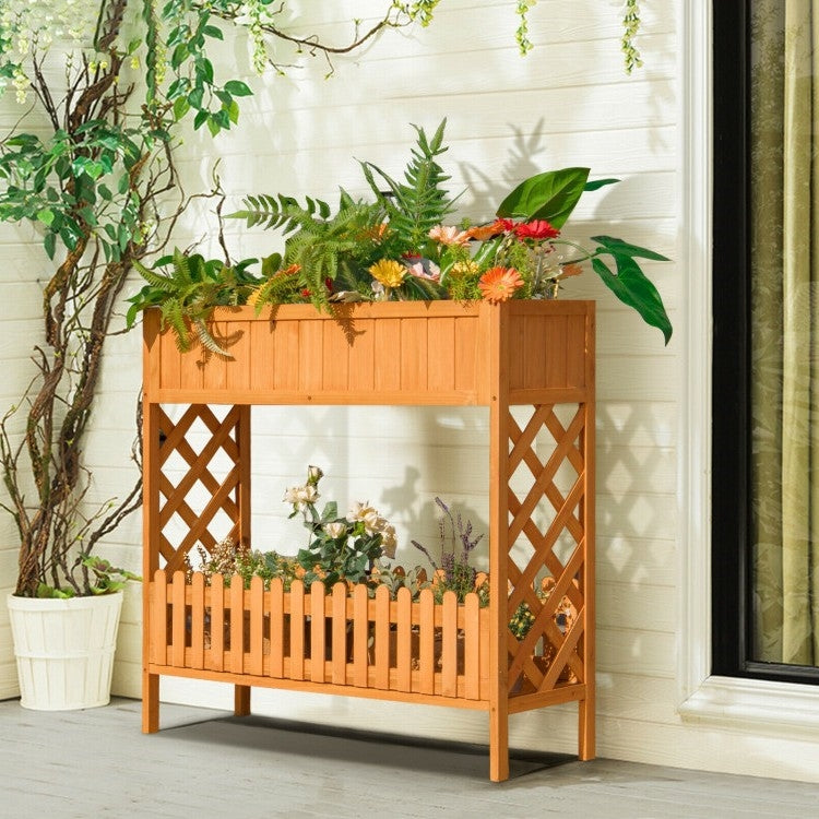 Fast Furnishings 2 Tier Raised Garden Bed Elevated Fir Wood Planter Box