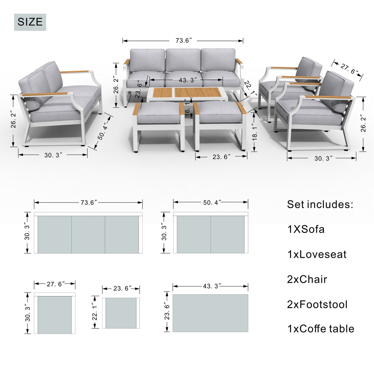 Direct Wicker White Iron Conversational Sofa Set with Drink Cooler Coffee Table