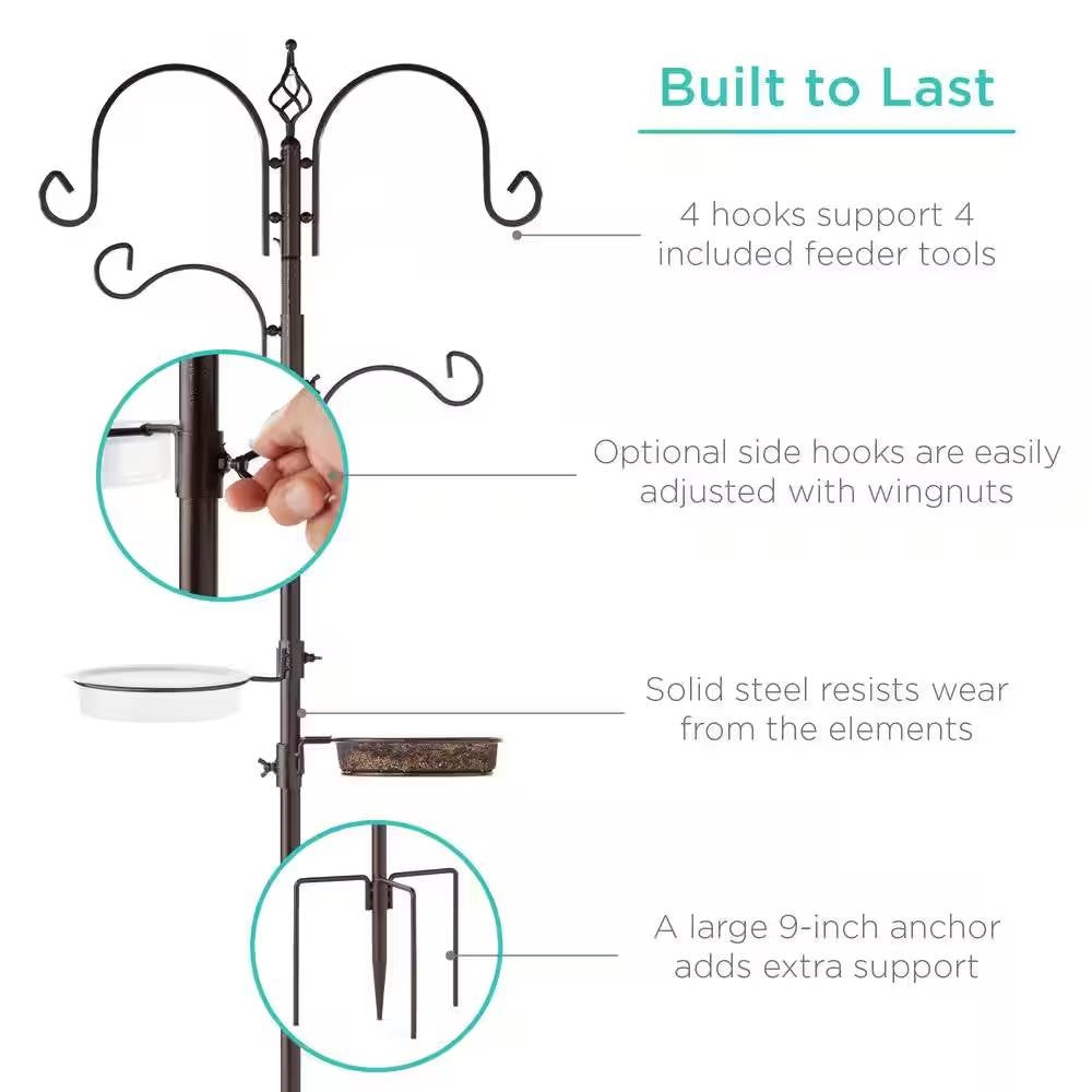 Fast Furnishings Complete Bird Feeder Set with Bronze Metal Stand Suet Water Bowl Tube and Tray