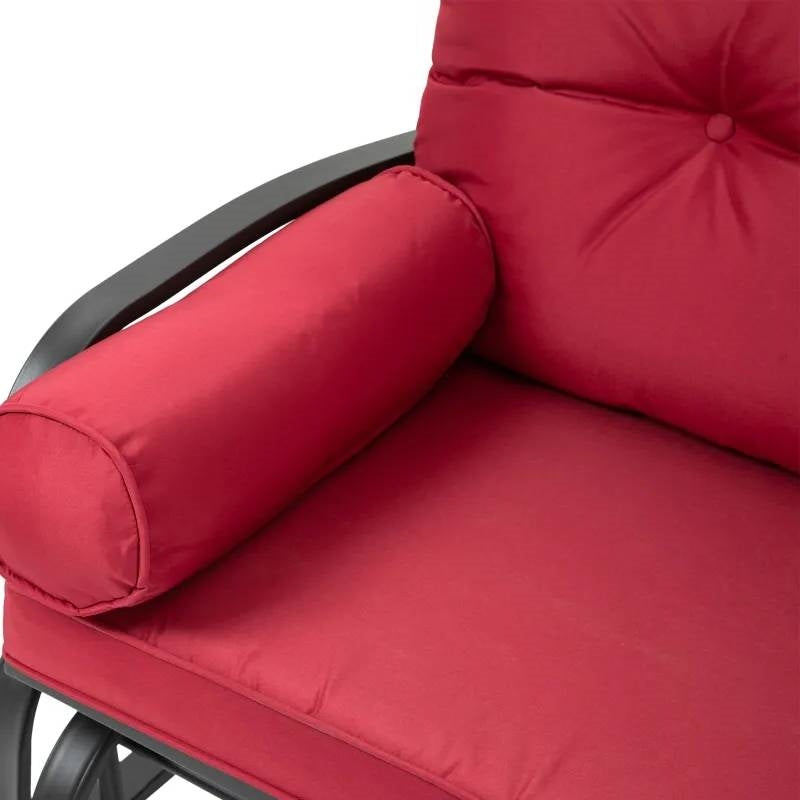 Fast Furnishings Steel Outdoor Garden Patio Rocking Glider Chair Loveseat with Red Cushions