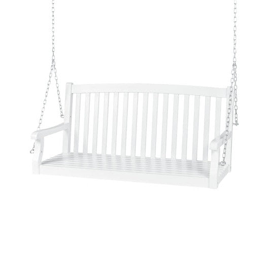 Fast Furnishings White Acacia Wooden Curved Back Hanging Porch Swing Bench with Mounting Chains