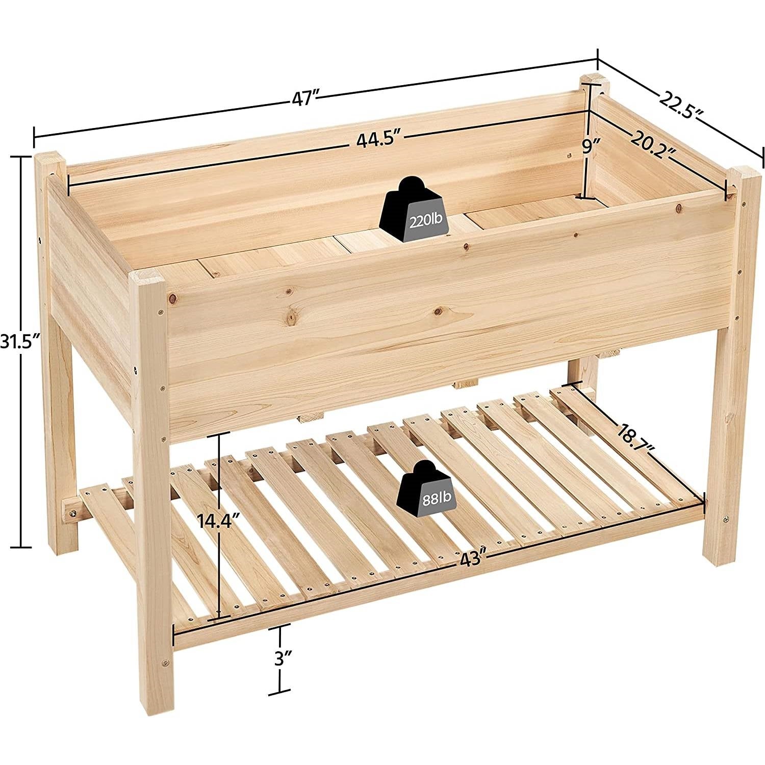 Fast Furnishings Solid Wood 2-Tier Raised Garden Bed Planter Box 4-ft x 2-ft x 32-inch High