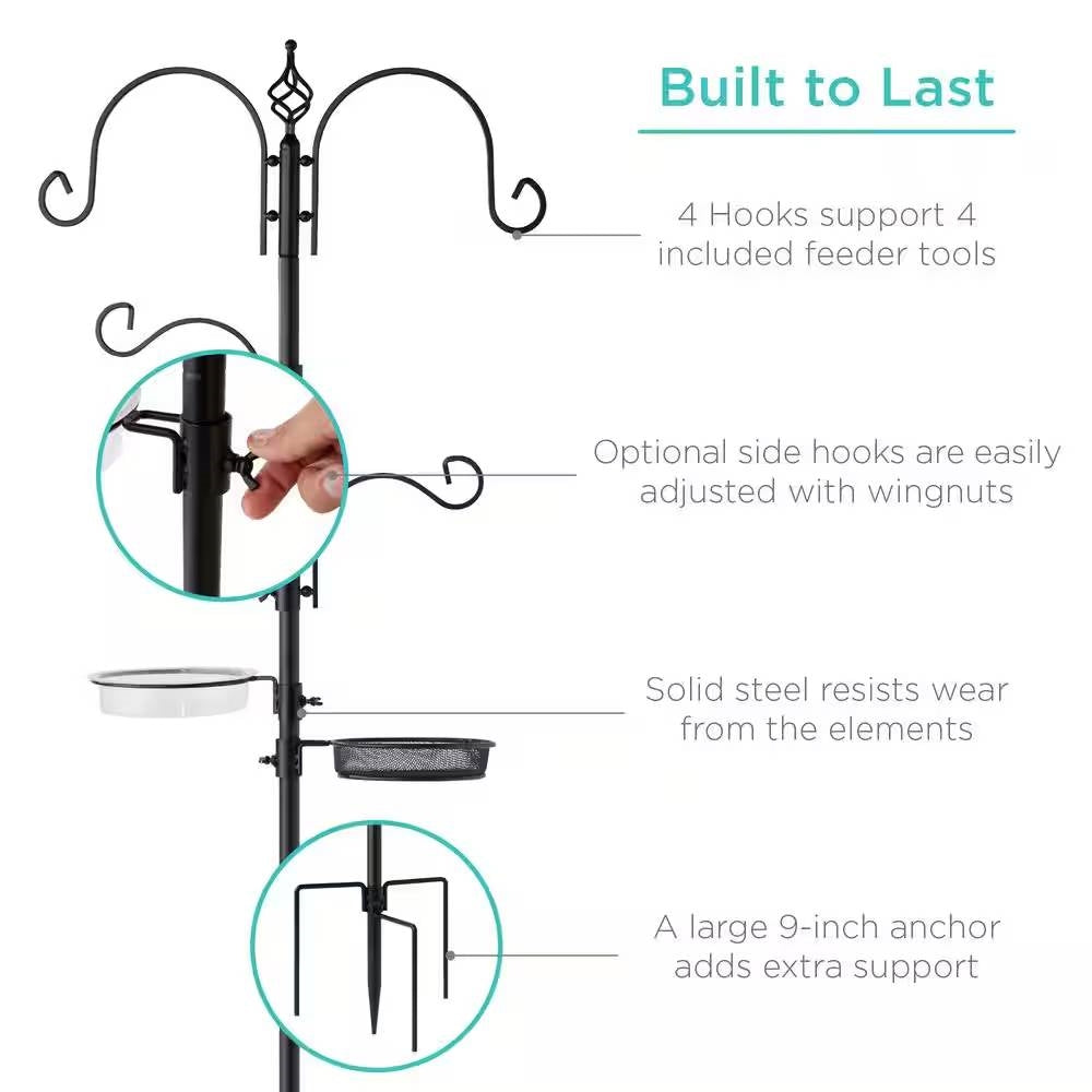 Fast Furnishings Complete Bird Feeder Set with Black Metal Stand and Bird Feeders