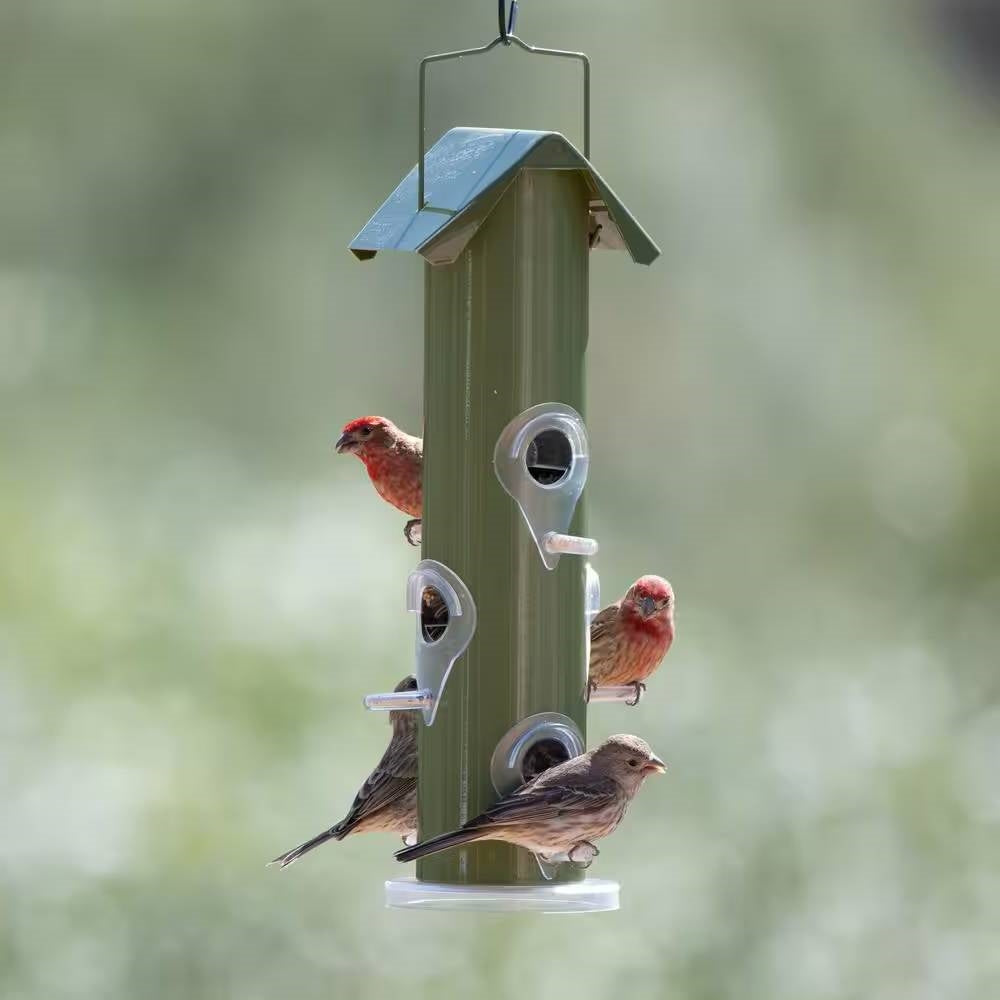 Fast Furnishings Outdoor Patio Garden 6-Perch Olive Green Metal Tube Bird Feeder