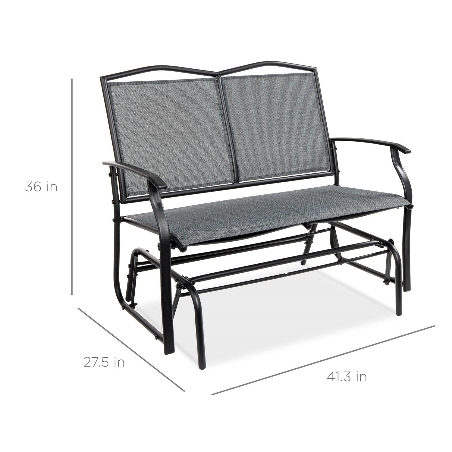 Fast Furnishings 2 Seater Mesh Patio Loveseat Swing Glider Rocker with Armrests in Grey