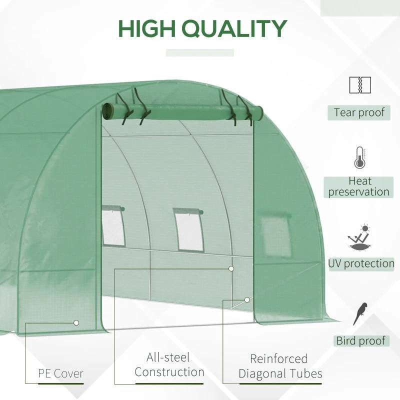 Fast Furnishings 26.2 ft x 9.7 ft Outdoor Walk-in Greenhouse with Green PE Cover and Steel Frame