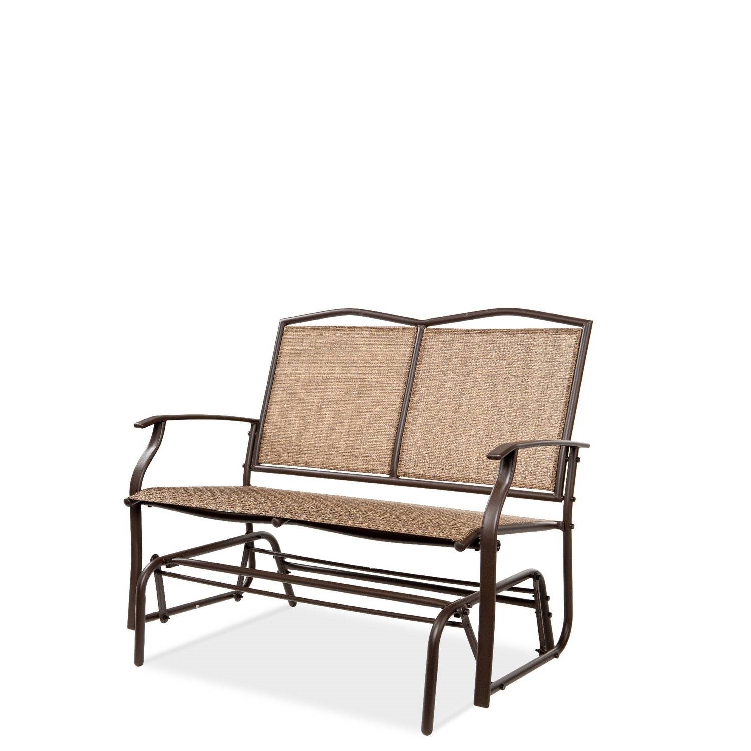 Fast Furnishings 2 Seater Mesh Patio Loveseat Swing Glider Rocker with Armrests in Brown