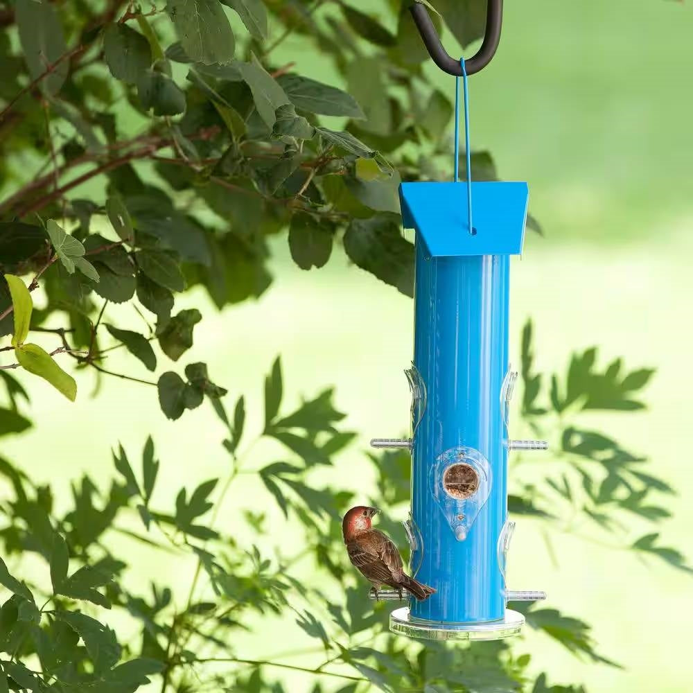 Fast Furnishings Outdoor Patio Garden 6-Perch Metal Tube Bird Feeder in Blue