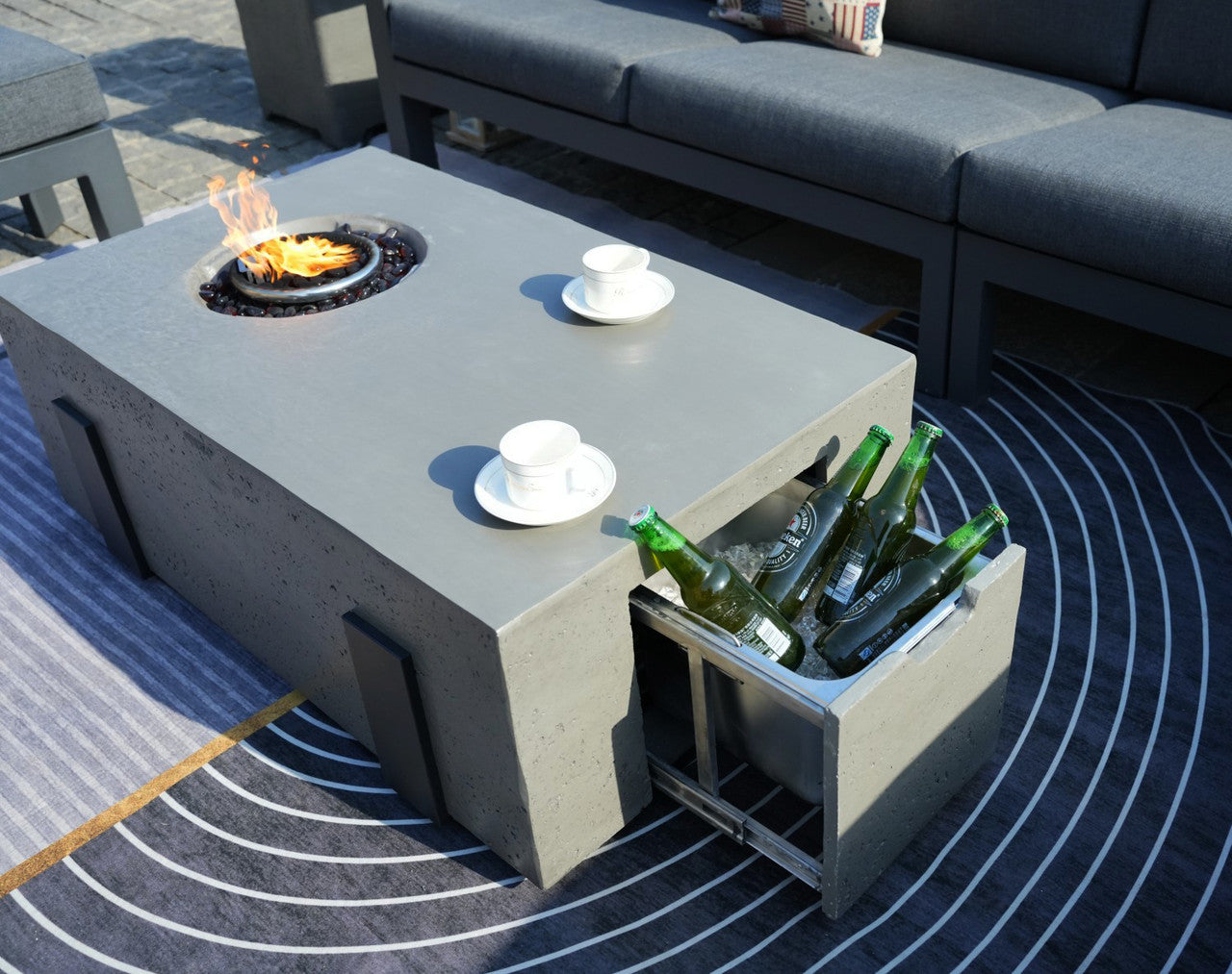 Direct Wicker Gray 40000BTU Gas Fire Pit Set with Ice Bucket