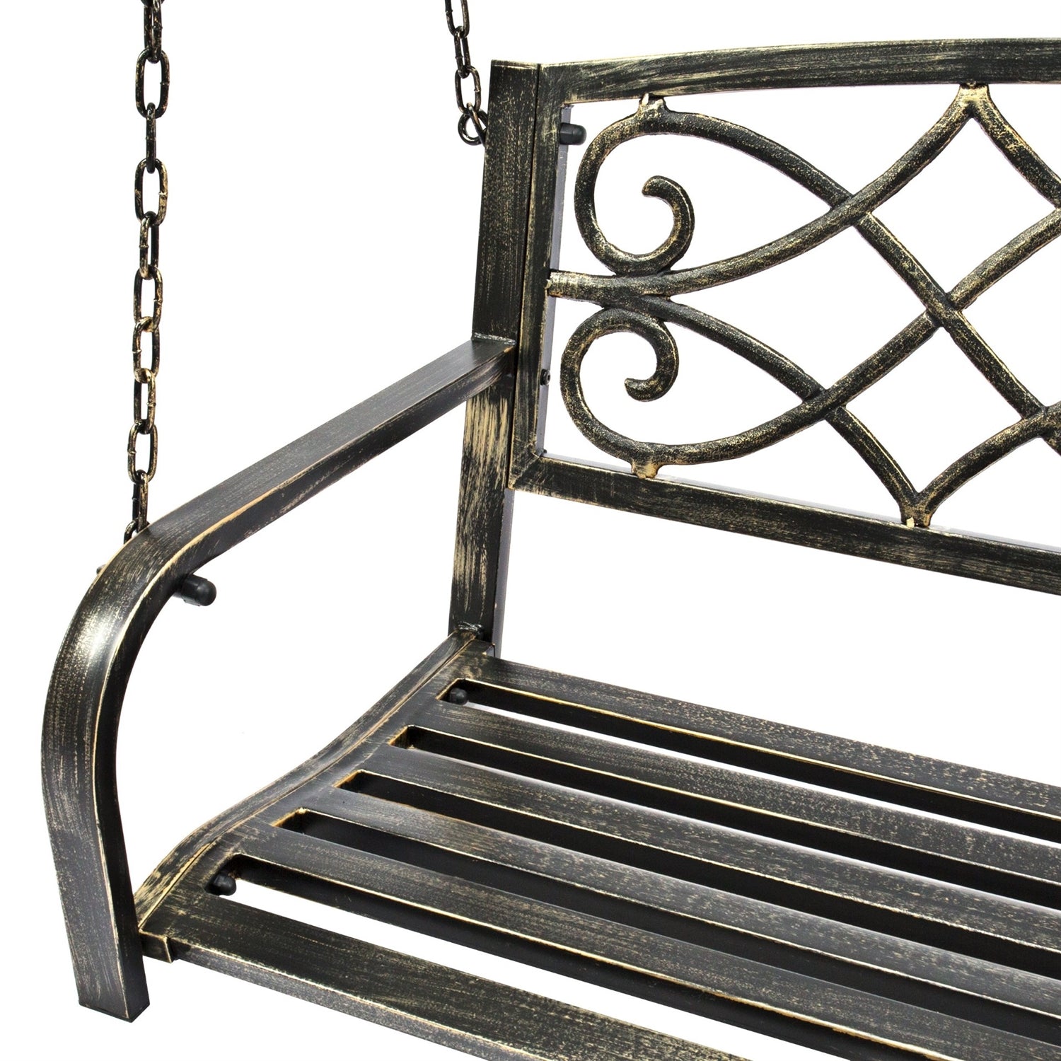 Fast Furnishings Farm Home Bronze Sturdy 2 Seat Porch Swing Bench Scroll Accents