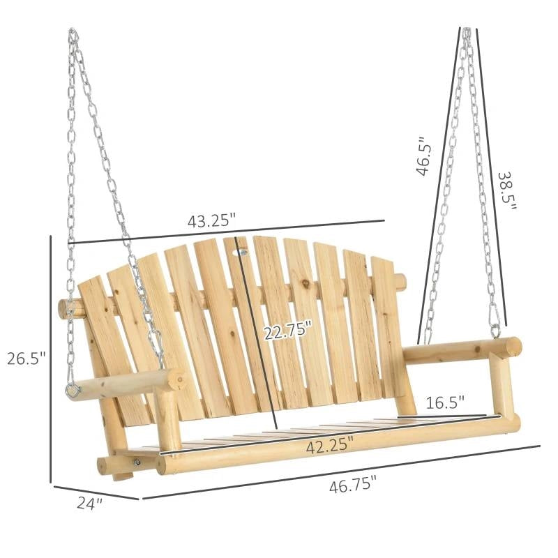 Fast Furnishings Natural Wooden 2-Seater Hanging Outdoor Porch Swing