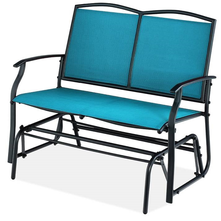 Fast Furnishings 2 Seat Mesh Patio Loveseat Swing Glider Rocker with Armrests in Blue