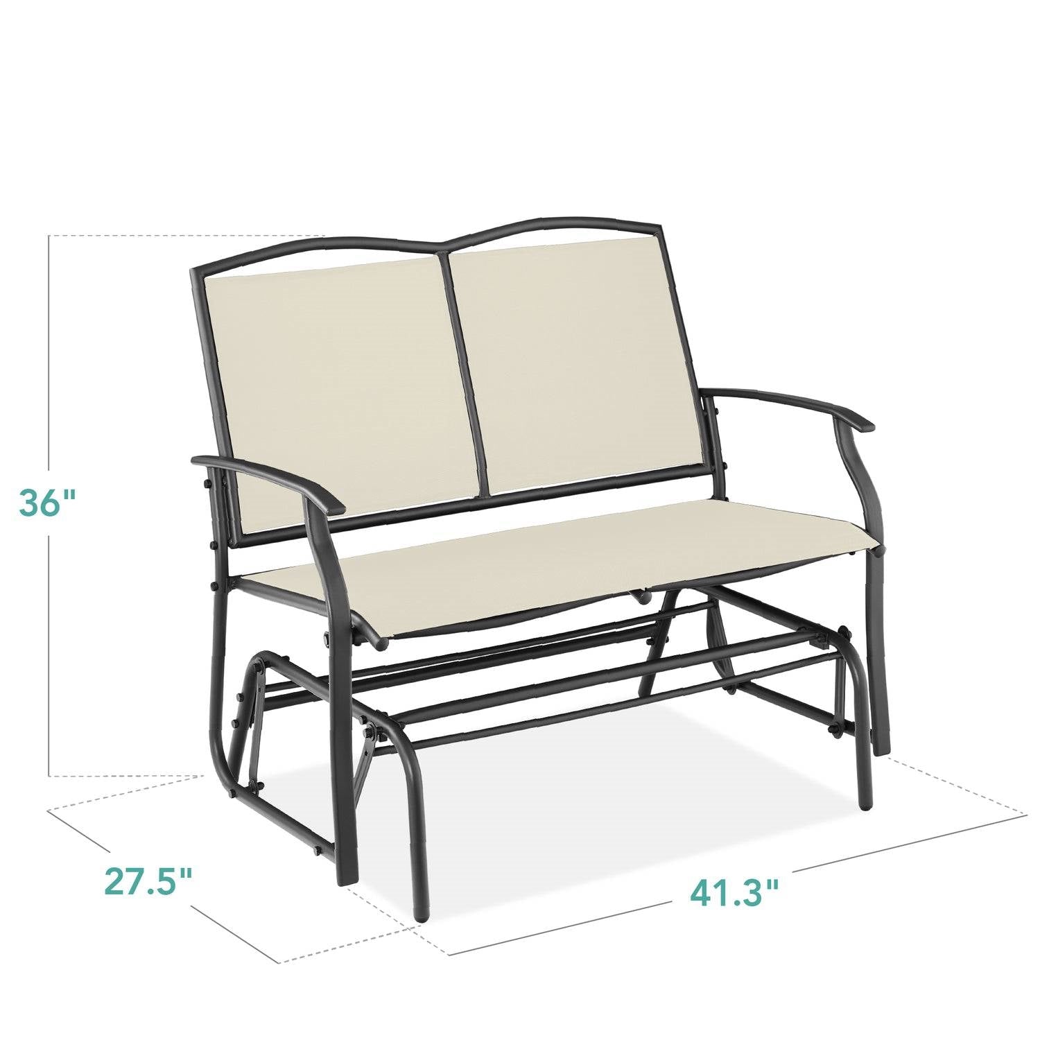 Fast Furnishings 2 Seat Mesh Patio Loveseat Swing Glider Rocker with Armrests in Off White