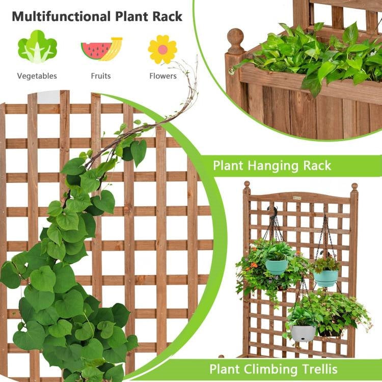 Fast Furnishings Outdoor Solid Wood Raised Garden Bed Mobile Planter Box with Trellis on Wheels