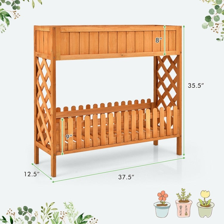 Fast Furnishings 2 Tier Raised Garden Bed Elevated Fir Wood Planter Box