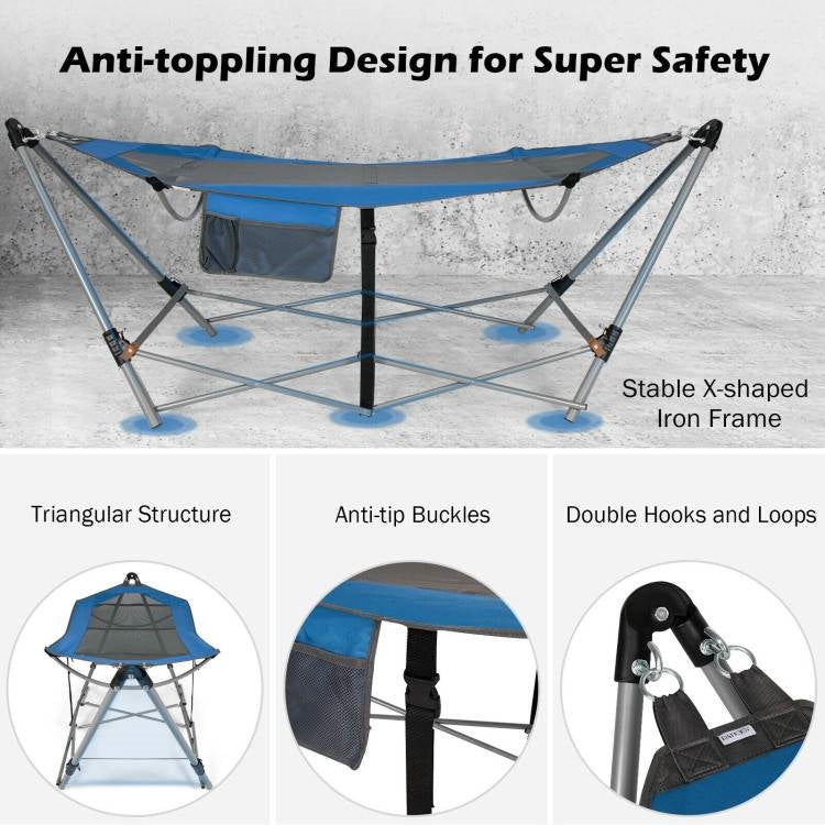 Fast Furnishings Blue Portable Camping Foldable Hammock with Stand and Carry Case