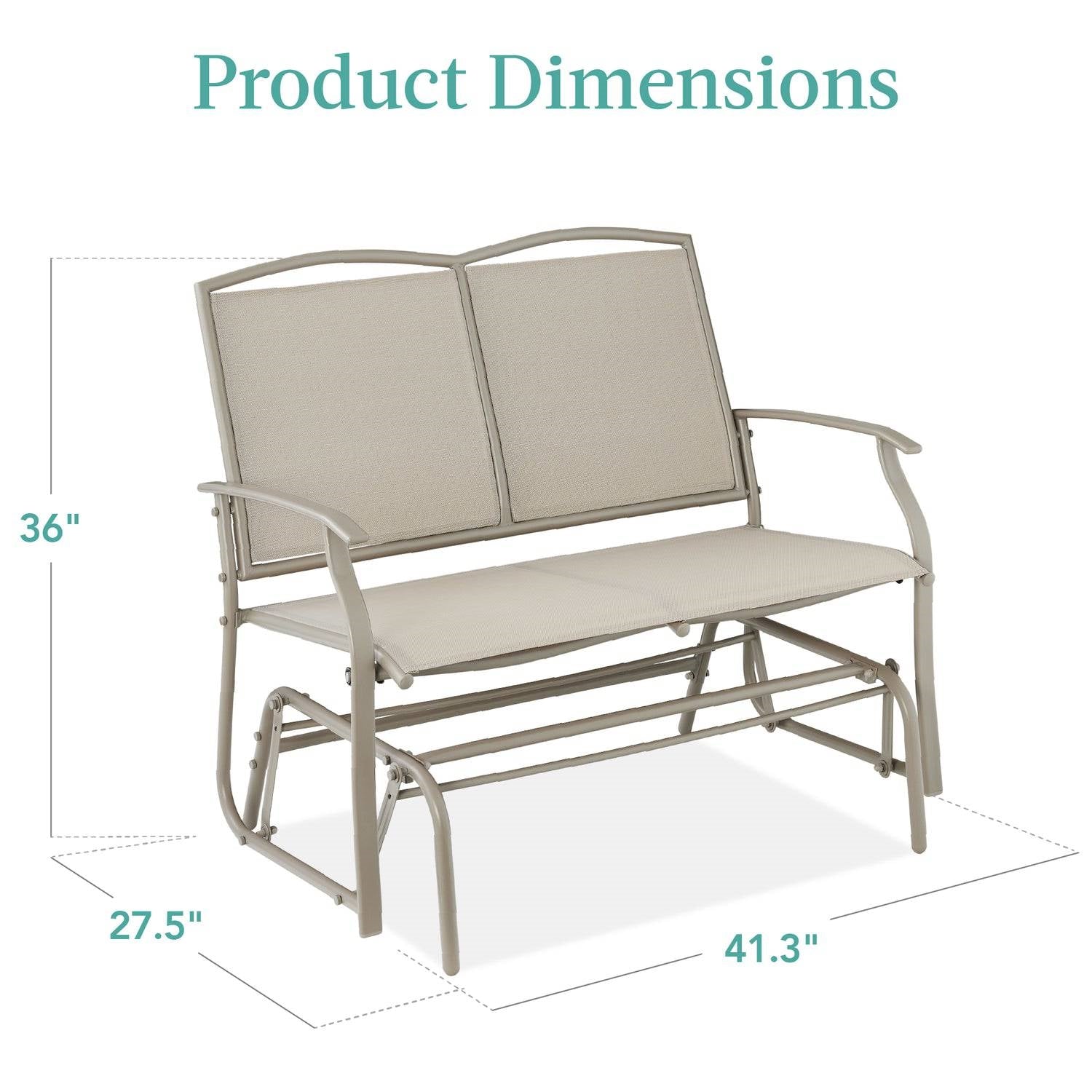 Fast Furnishings 2 Seat Mesh Patio Loveseat Swing Glider Rocker with Armrests in Taupe (Copy)