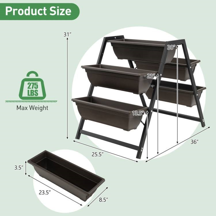 Fast Furnishings 3 Tier Patio Raised Garden Bed Planter Boxes Herbs Flowers Vegetables