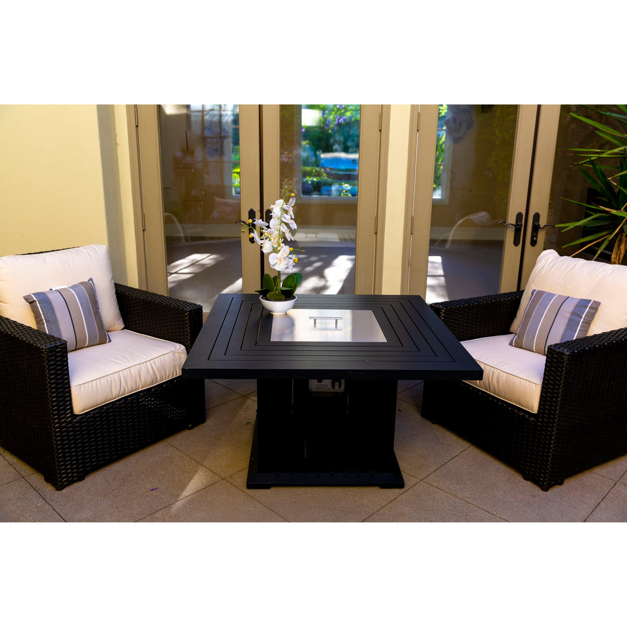 Direct Wicker Outdoor 43x 43x24'' Black Square Fire Pit Table