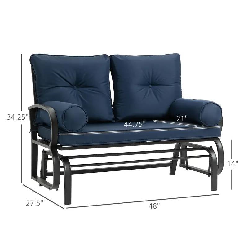 Fast Furnishings Outdoor Garden Patio Rocking Glider Chair Loveseat with Navy Blue Cushions