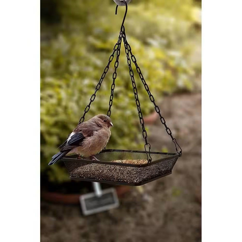 Fast Furnishings Heavy Duty Black Iron Mesh Bird Feeder Seed Tray with Easy to Hang Chain