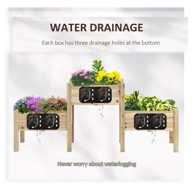 Fast Furnishings FarmHouse 3 Wooden Elevated Planter Raised Garden Beds