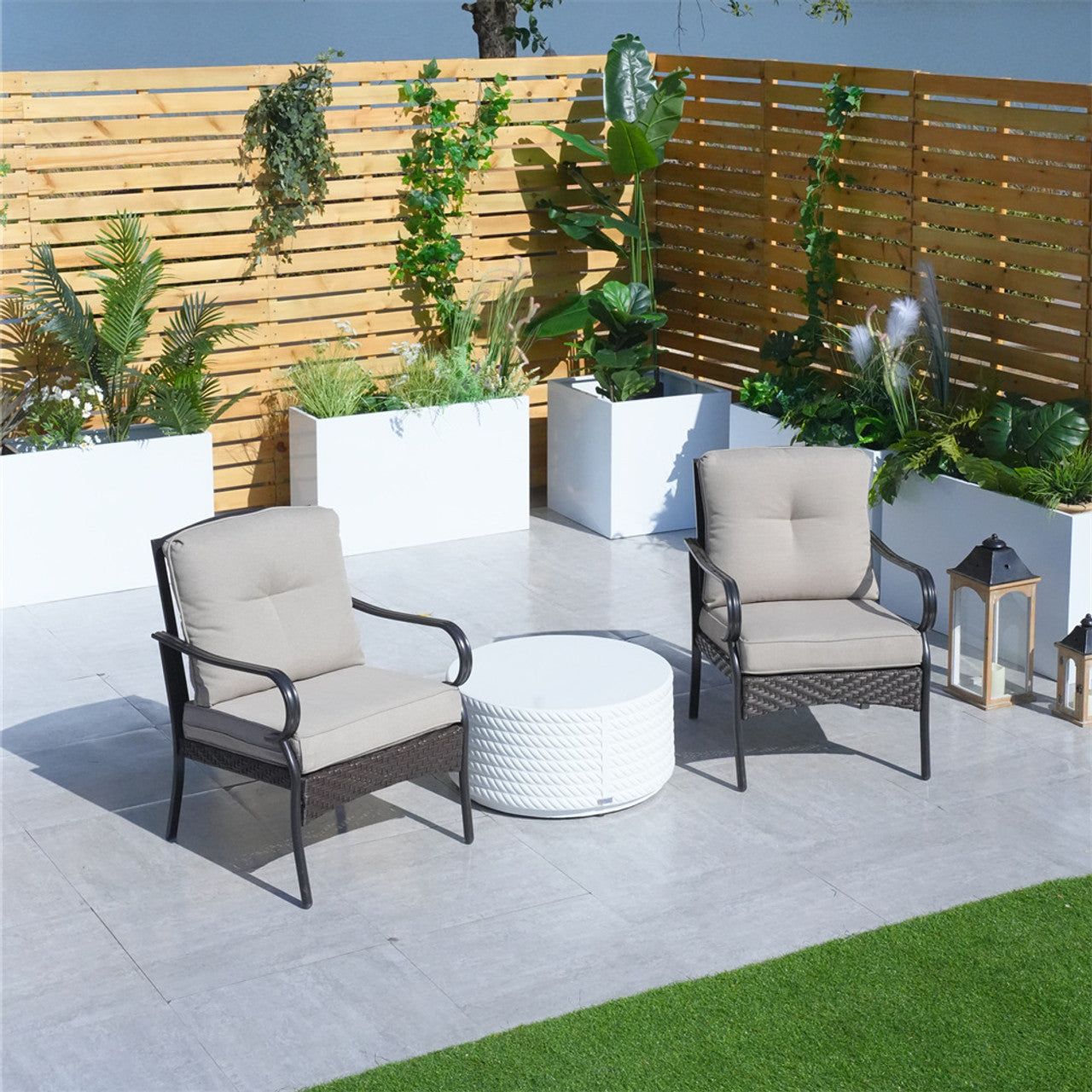 Direct Wicker Patio 2-Pieces Chairs with Side Table for Garden