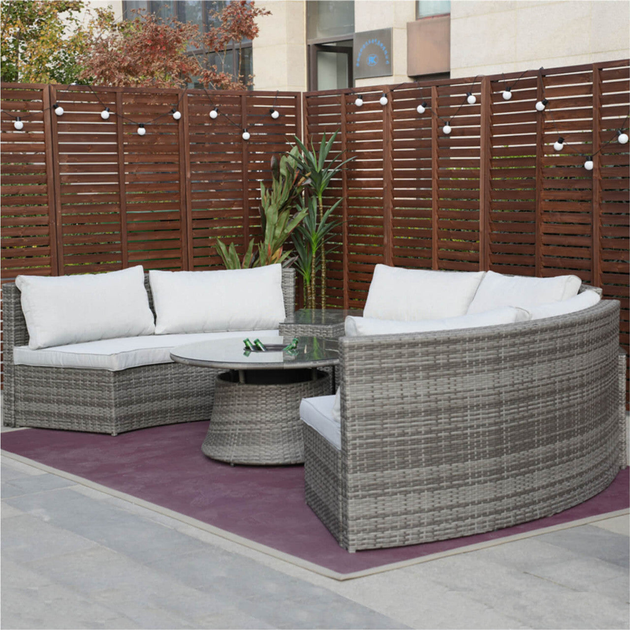 Direct Wicker's Outdoor Furniture Half-Moon Wicker Sofa Set with Coffee Table