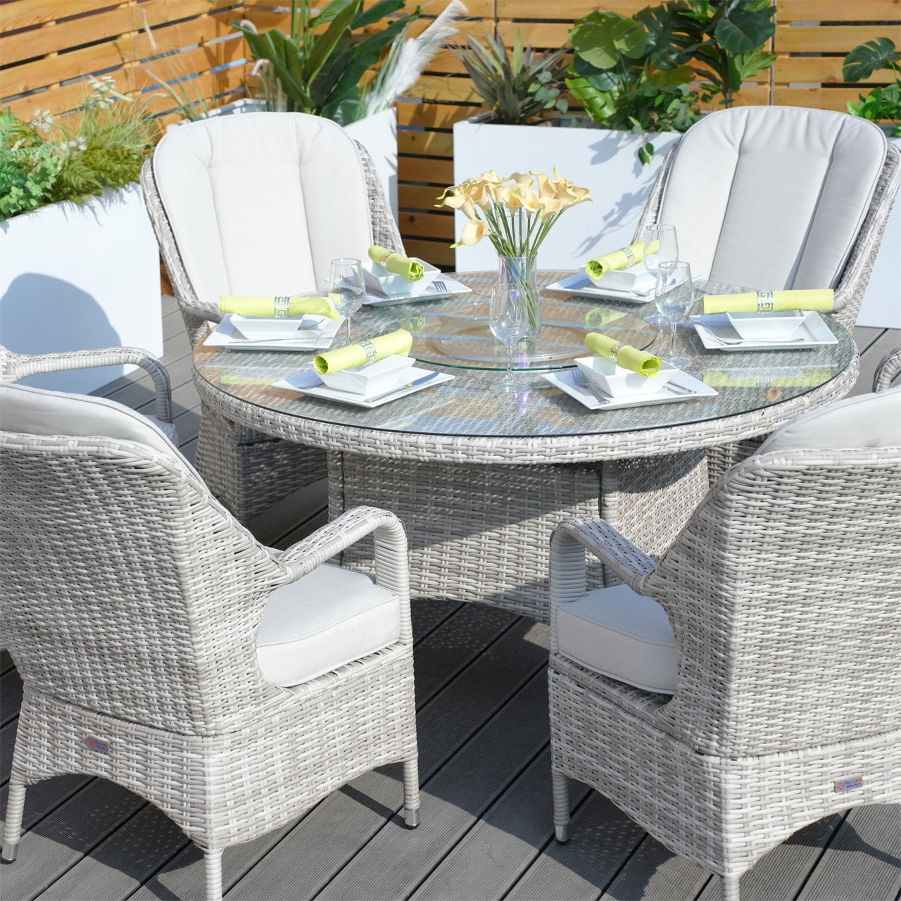 Direct Wicker 7-Pieces Dining Set 6 Rattan Chairs with Cushions