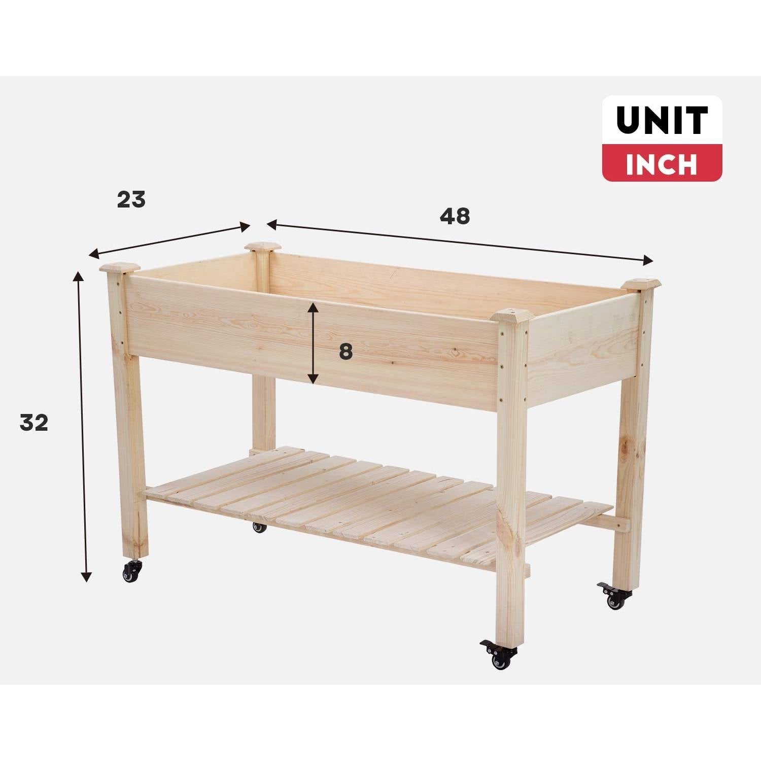 Fast Furnishings 2ft x 4ft Outdoor Solid Fir Wood Raised Garden Bed Planter Box on Locking Wheels