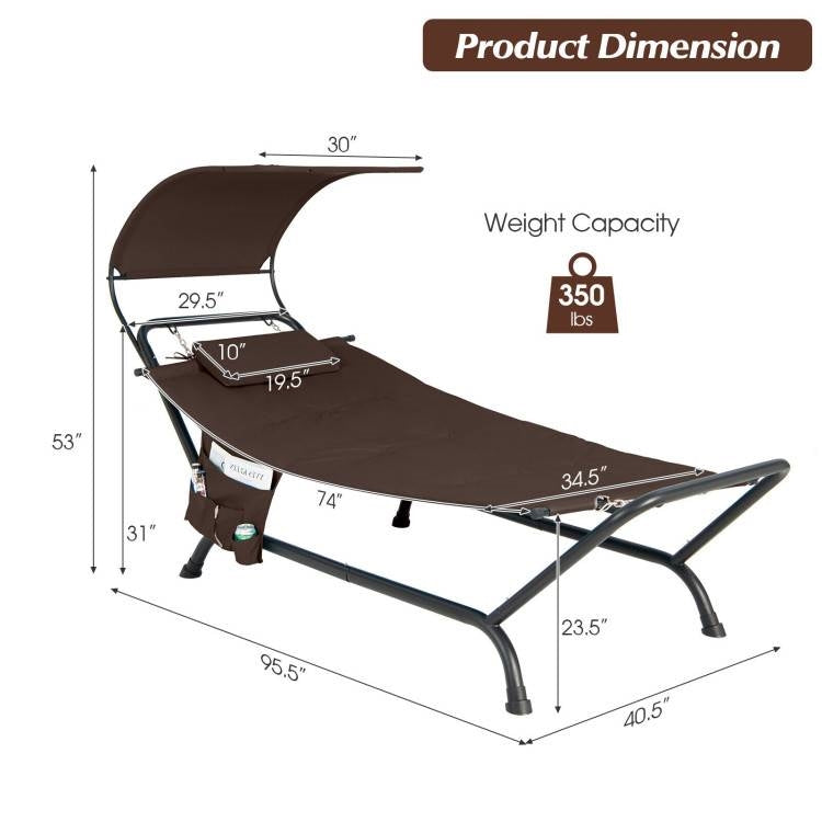 Fast Furnishings Brown Outdoor Hammock Style Chaise Lounge Chair Cot with Canopy and Storage Bag