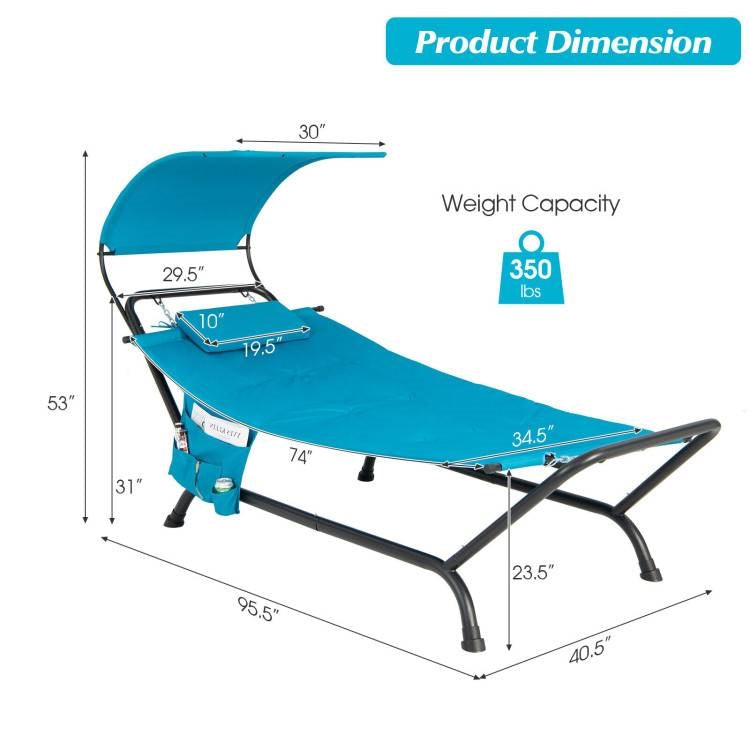 Fast Furnishings Teal Blue Outdoor Hammock Chaise Lounge Chair Cot with Canopy and Storage Bag