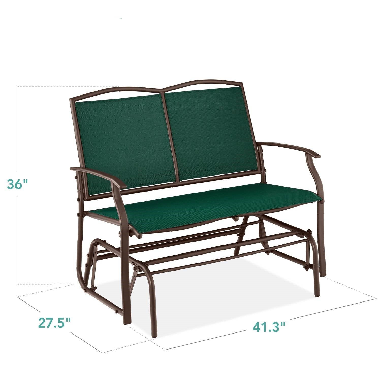 Fast Furnishings 2 Seat Mesh Patio Loveseat Swing Glider Rocker with Armrests in Hunter Green