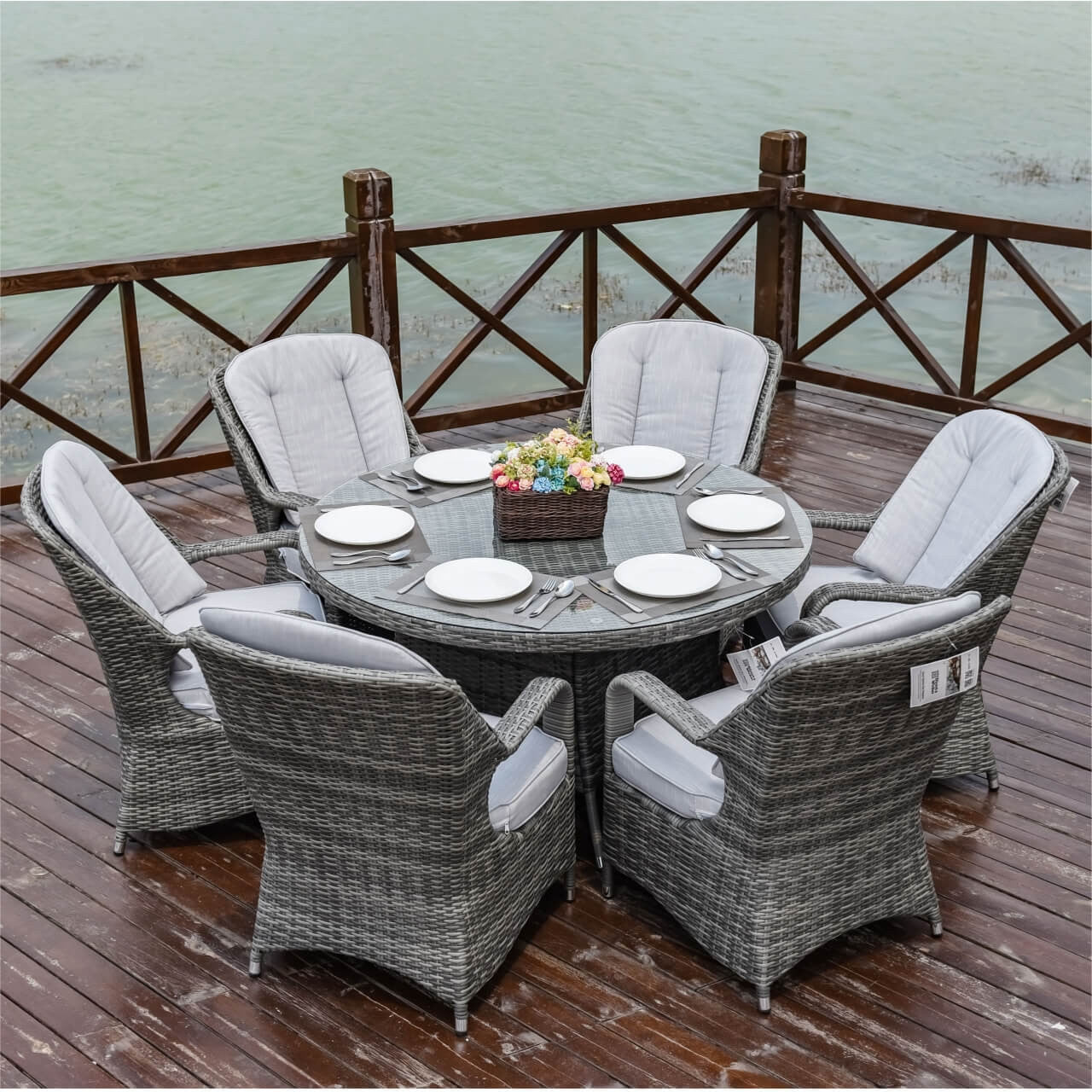 Direct Wicker Patio 7-Pieces Brown Wicker Dining Set with Round Table PAD-1711 Set