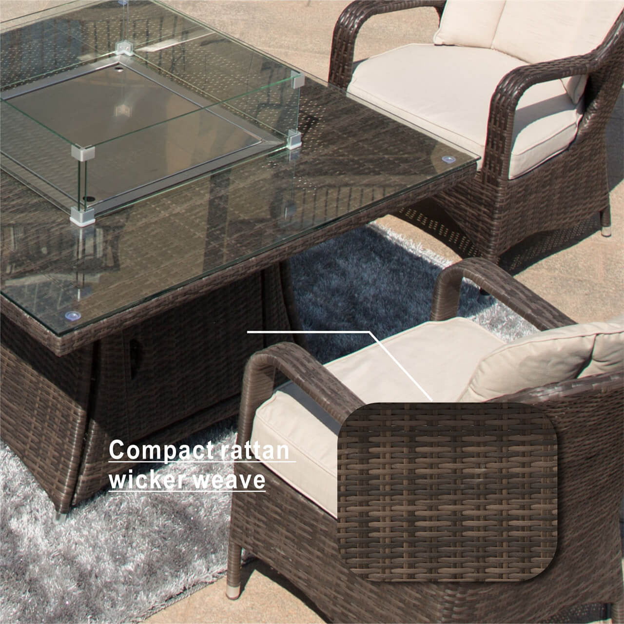 4 Seats Square Fire Pit Table in Brown  Direct Wicker Design