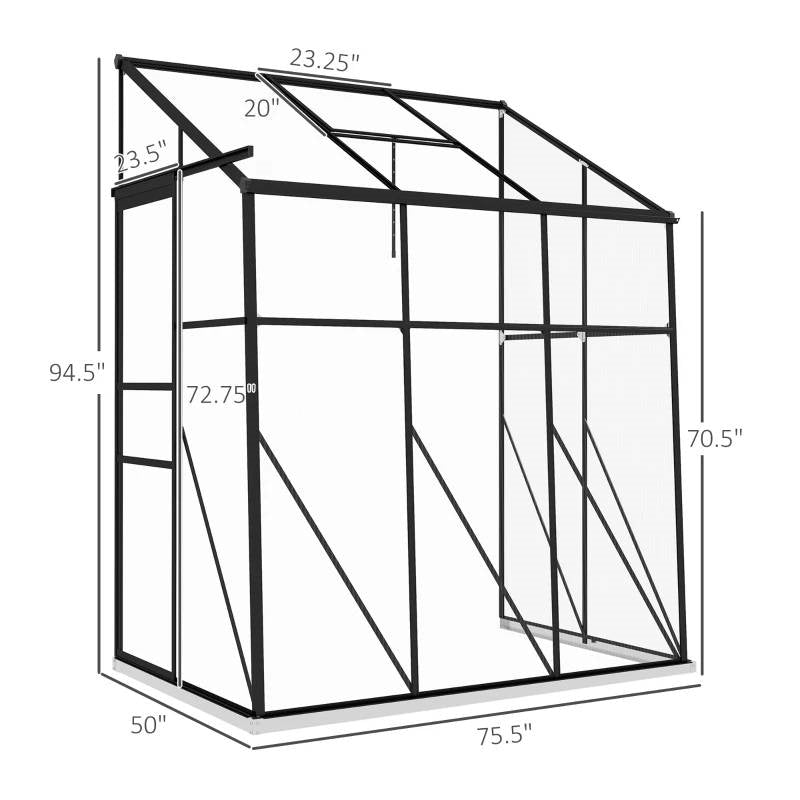 Fast Furnishings 6.3 ft x 4.1 ft Outdoor Polycarbonate Lean-to Greenhouse with Black Metal Frame