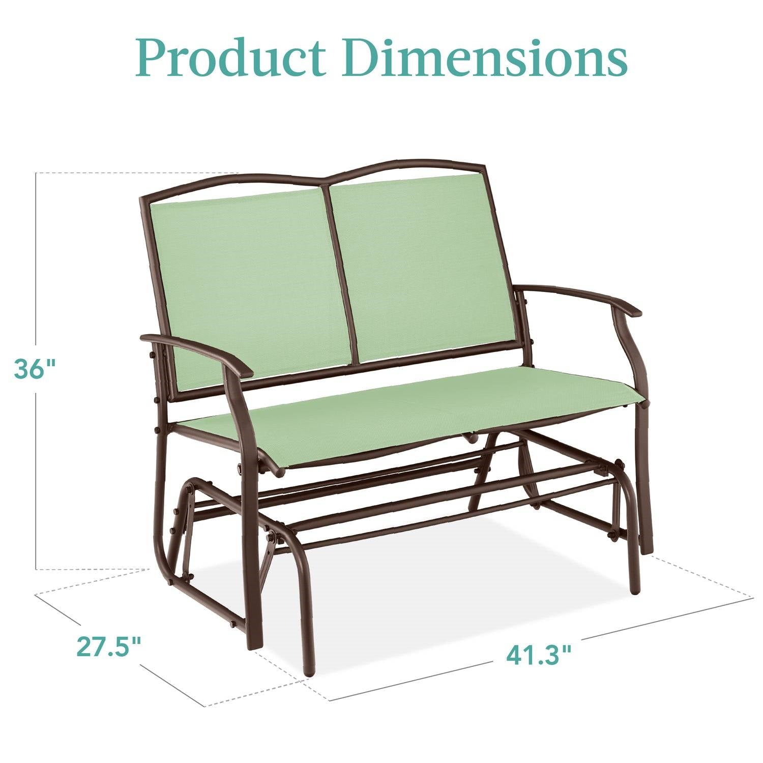 Fast Furnishings 2 Seat Mesh Patio Loveseat Swing Glider Rocker with Armrests in Sage