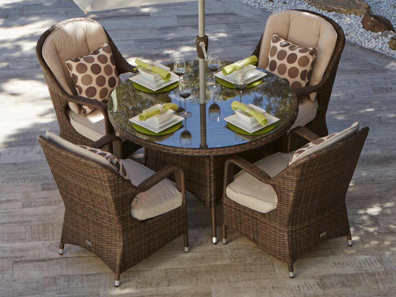 Direct Wicker 5-Piece Patio Rattan Dining Set with Round Table