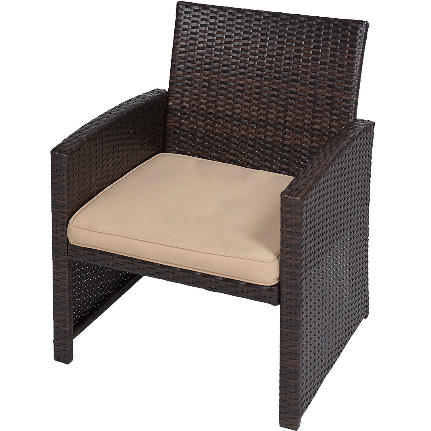 Fast Furnishings Brown Resin Wicker 4-Piece Modern Patio Furniture Set with Beige Cushions