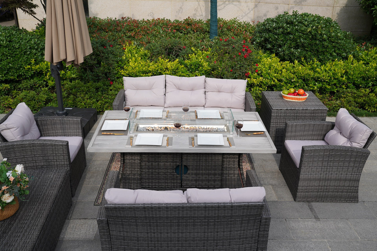 Direct Wicker Outdoor Patio Furniture Set with Rectangular Fire Pit Aluminum Tabletop