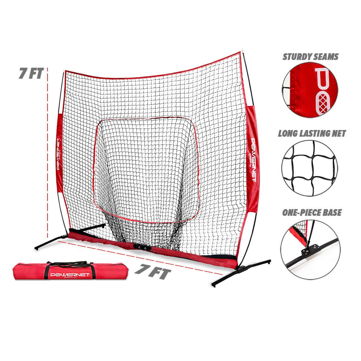 PowerNet 7x7 PRO Portable Pitching Batting Net with One Piece Frame and Carry Bag by Jupiter Gear