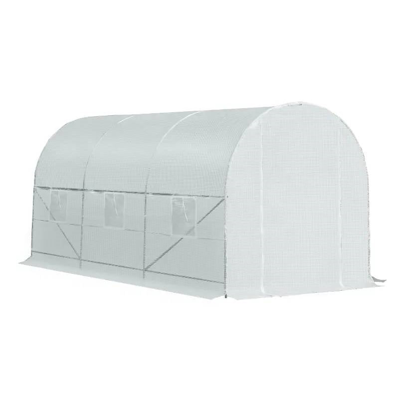 Fast Furnishings 14.7 Ft x 6.5 Ft Outdoor Greenhouse w/ Heavy Duty Steel Frame and White PE Cover