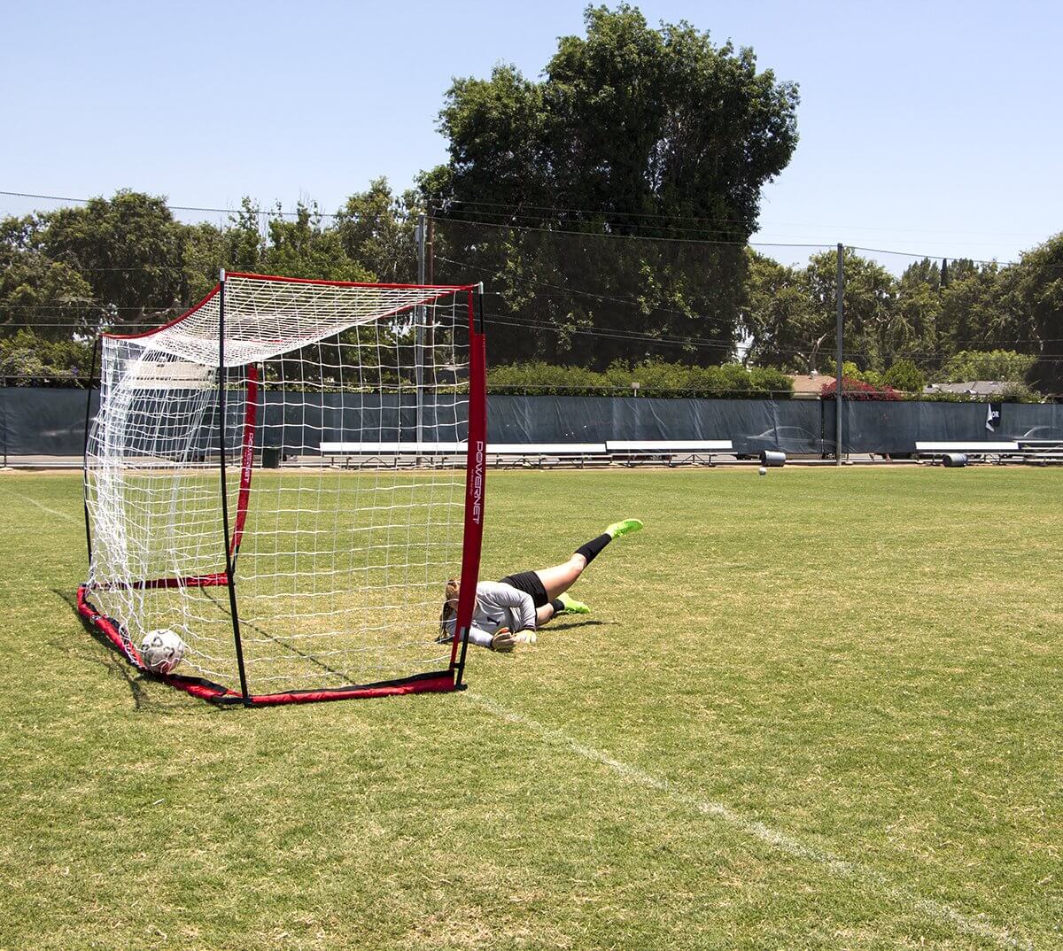 PowerNet Soccer Goal 14x7 Portable  Instant Collapsible Bow Style Net + Wheeled Carry Bag by Jupiter Gear