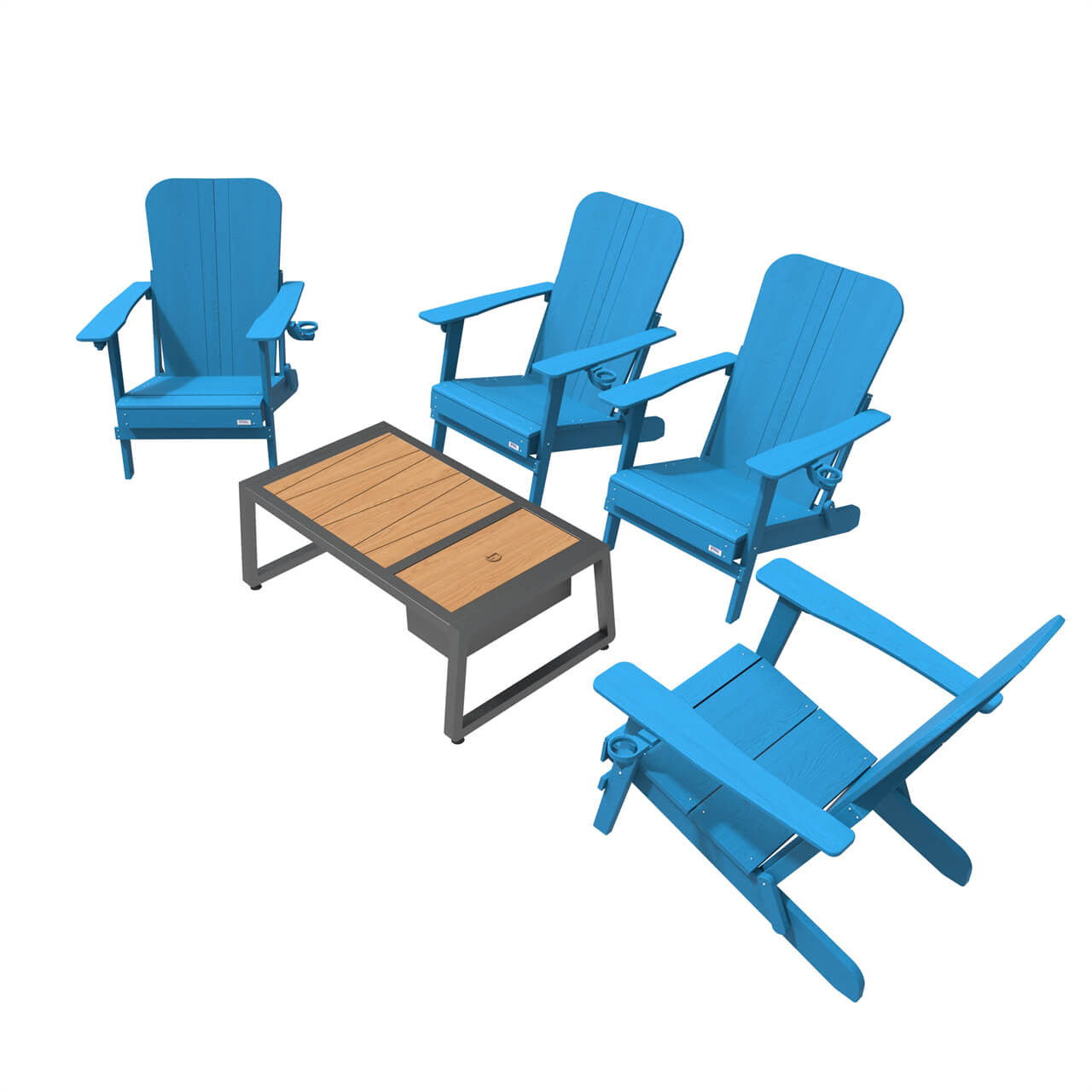 Direct Wicker  Four Frog chairs in dismantled HDPE board with a black coffee table  PAC-011X4+2101BK