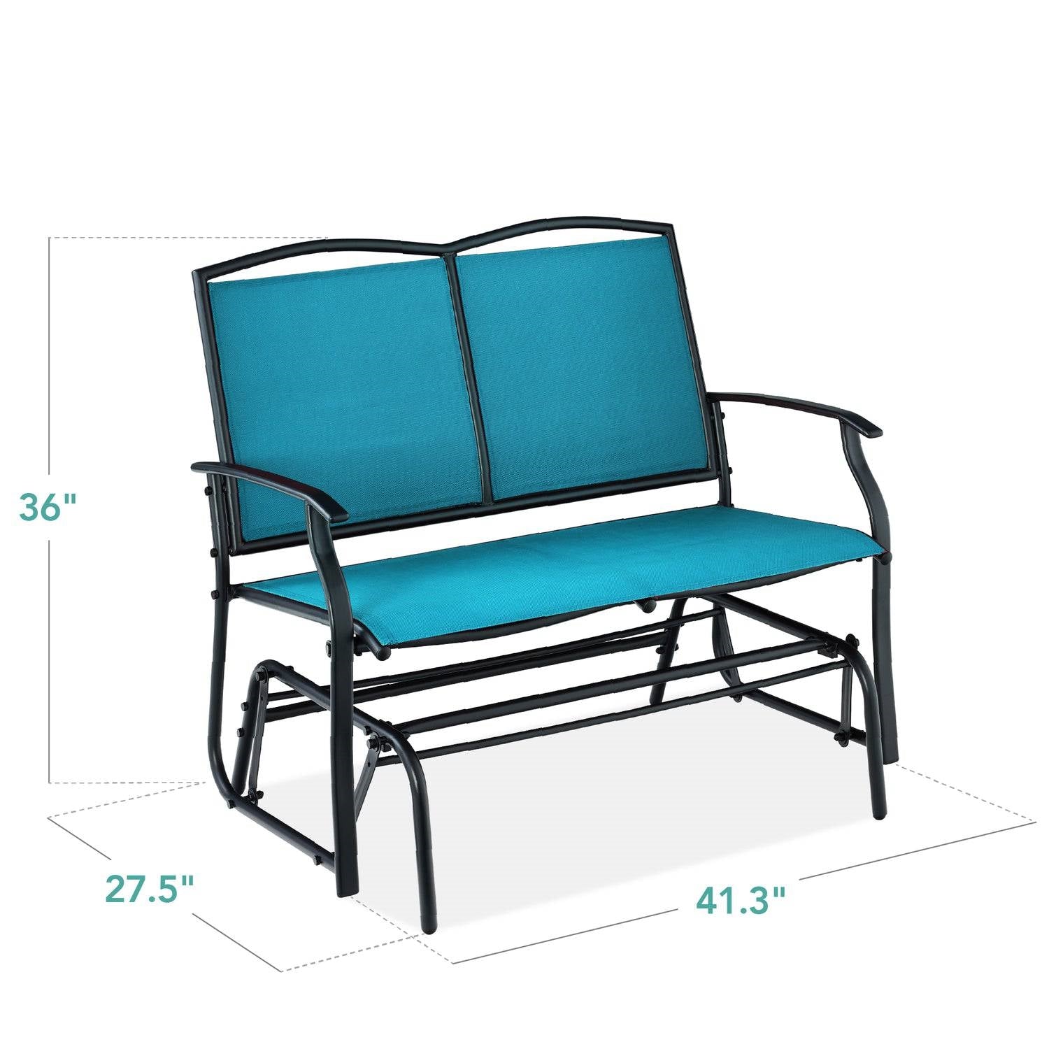 Fast Furnishings 2 Seat Mesh Patio Loveseat Swing Glider Rocker with Armrests in Blue